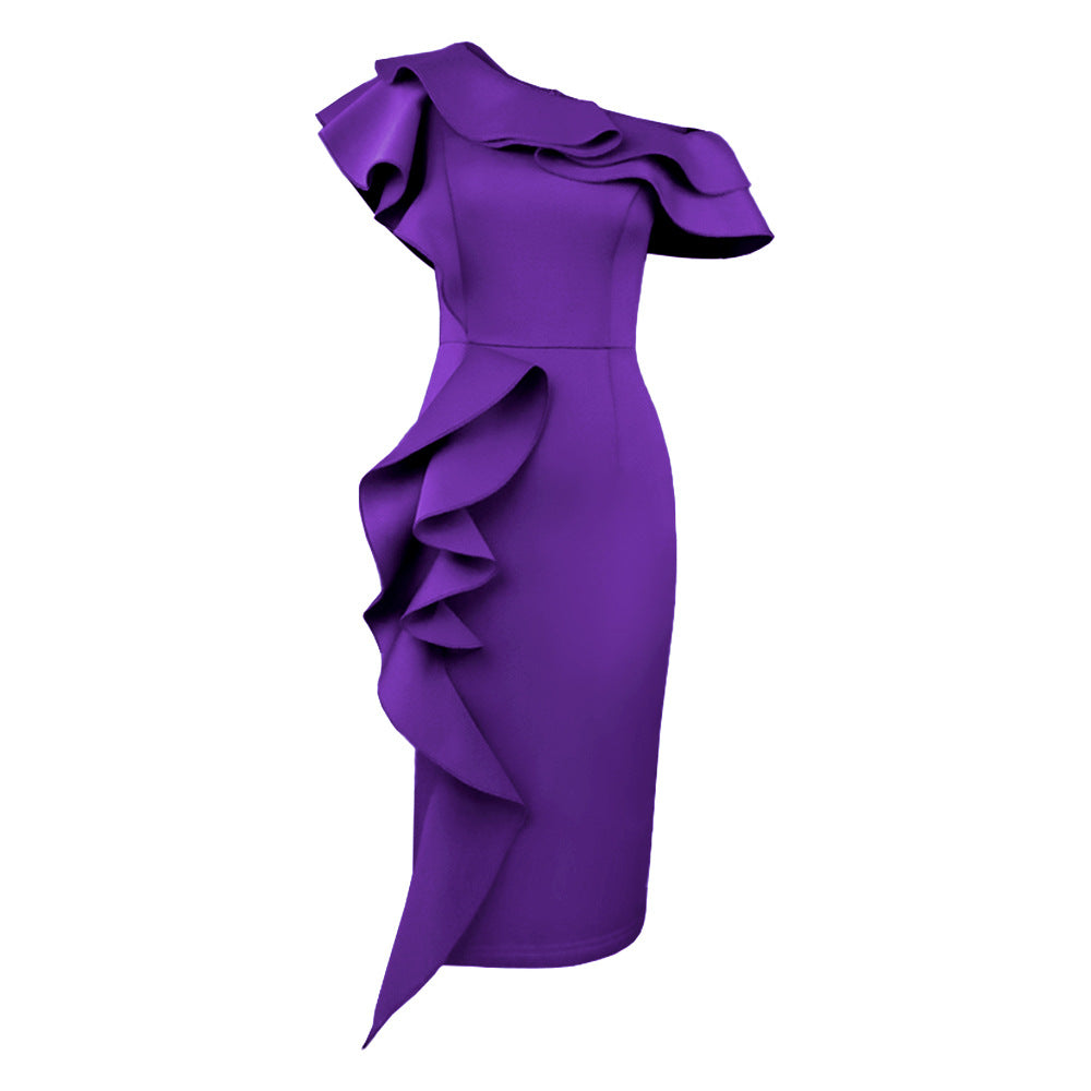 Damen Elegantes Etuikleid mit asymmetrischem Rüschendesign R&B