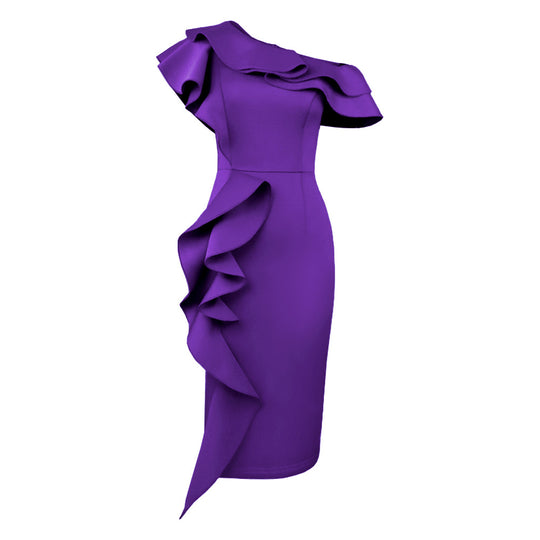 Damen Elegantes Etuikleid mit asymmetrischem Rüschendesign R&B