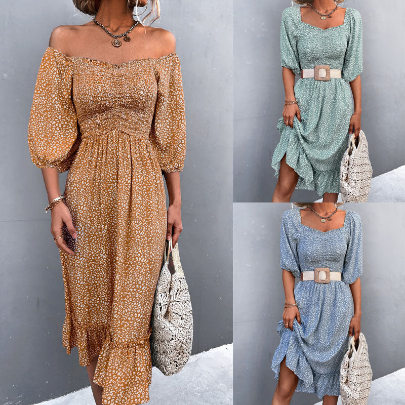 Damen Kleid mit elastischem Taillengürtel und Rüschendetails R&B