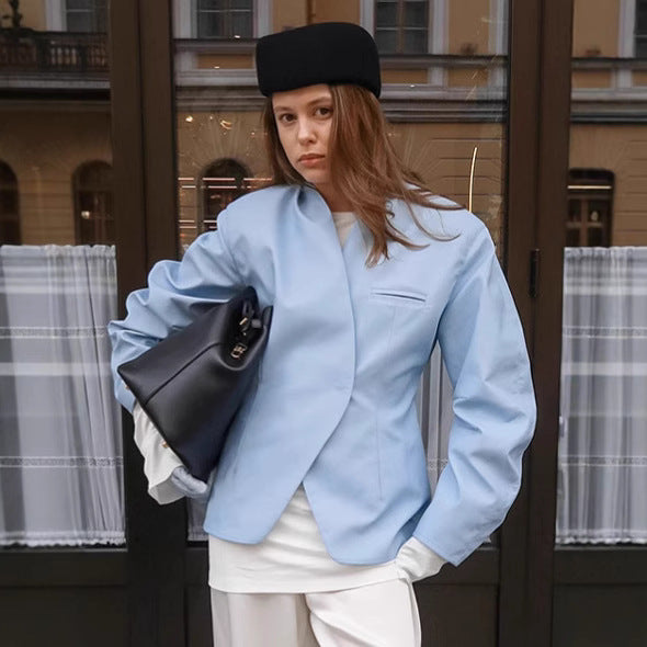 Damen Elegante Oversized-Blazerjacke mit asymmetrischem Schnitt und praktischen Taschen R&B