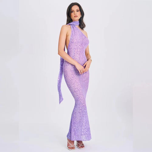 Damen Elegantes Maxikleid mit asymmetrischem Schnitt und zarter Tiermotiv-Optik R&B