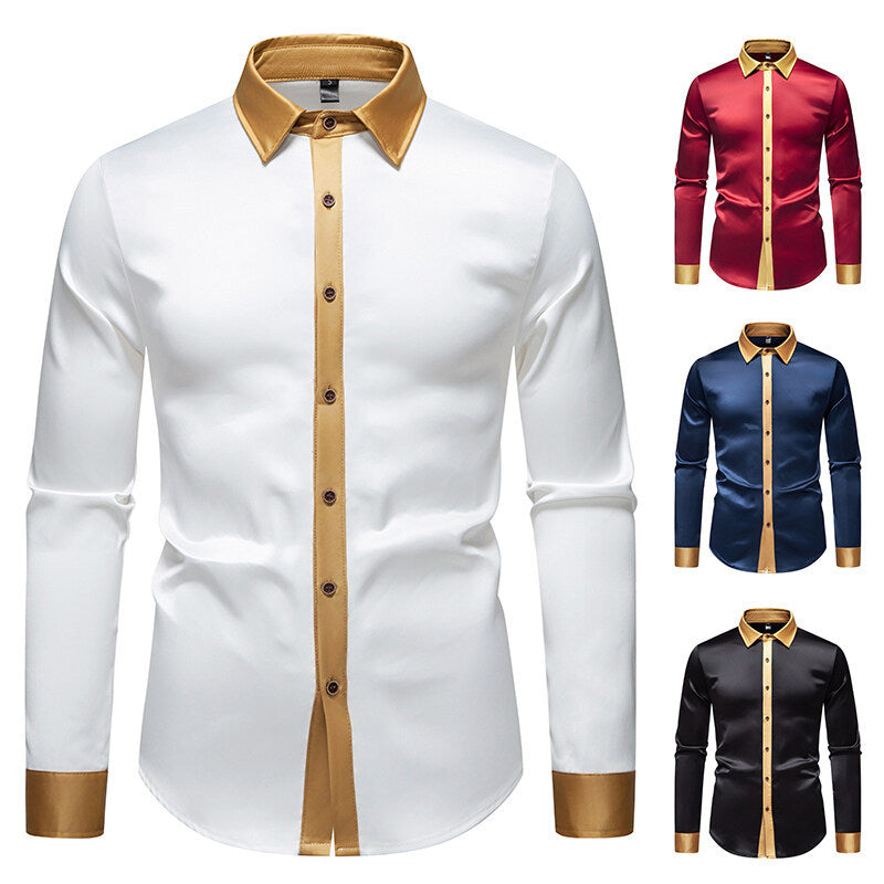 Herren Elegantes Langarmhemd mit Satin-Details R&B