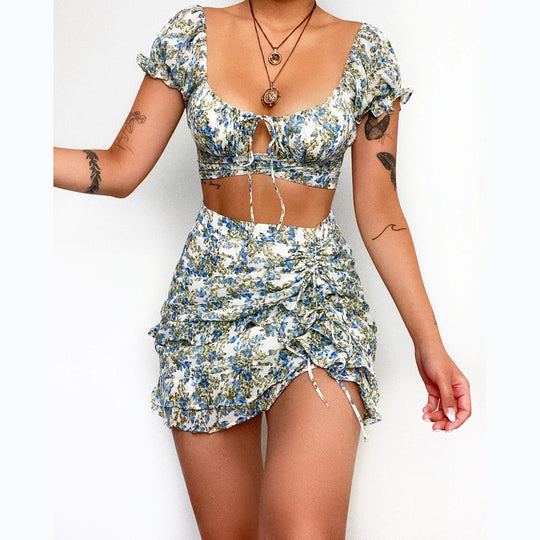 Damen Crop-Top und Minirock Set R&B