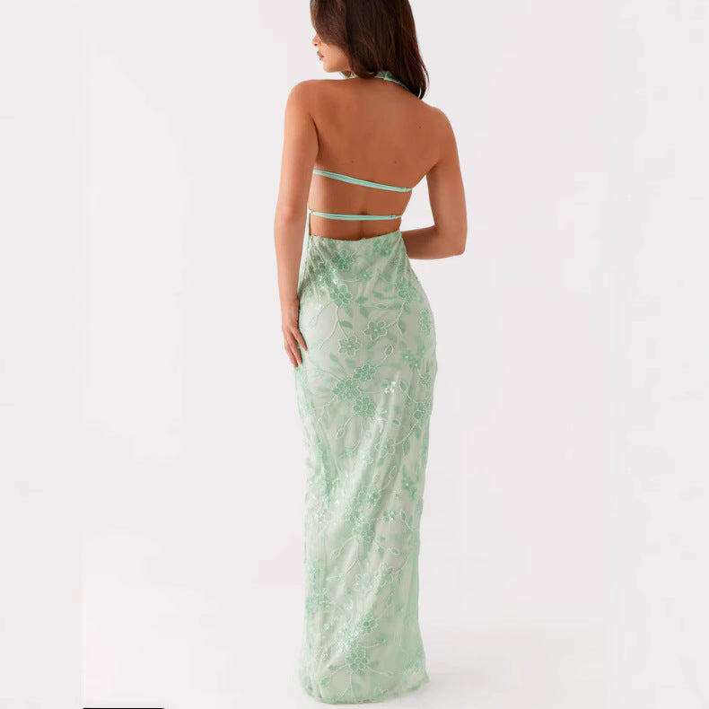 Damen Elegantes Langarmkleid mit floralem Spitzenüberzug und tiefem V-Ausschnitt R&B