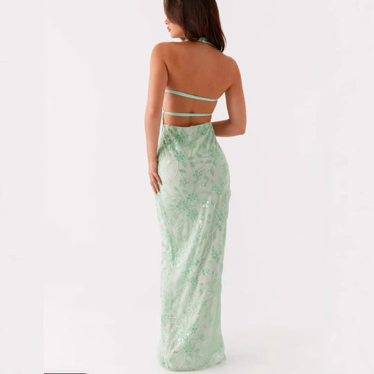 Damen Elegantes Langarmkleid mit floralem Spitzenüberzug und tiefem V-Ausschnitt R&B