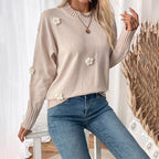 Damen Strickpullover mit zarten Blumenapplikationen R&B