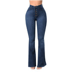 Damen Bootcut Jeans mit hohem Bund und modischen Knopfdetails
