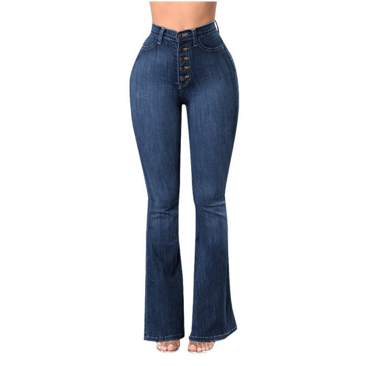 Damen Bootcut Jeans mit hohem Bund und modischen Knopfdetails