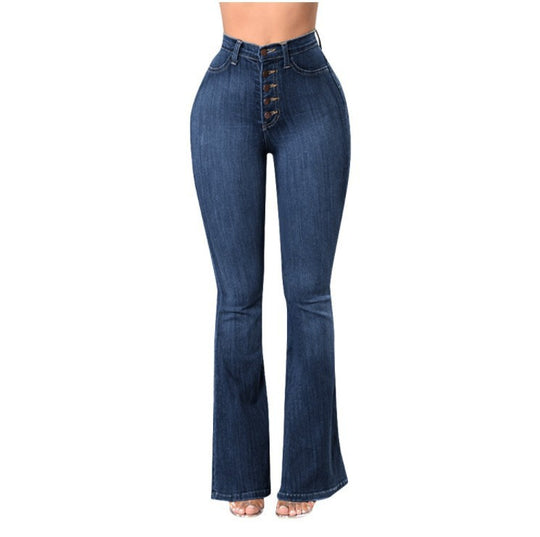 Damen Bootcut Jeans mit hohem Bund und modischen Knopfdetails
