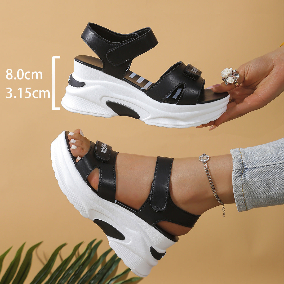Damen modische Wedge-Sandalen mit elastischem Riemendesign und komfortabler Dämpfung R&B