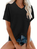 Damen V-Ausschnitt Oversized T-Shirt mit Brusttasche und Rippstruktur R&B