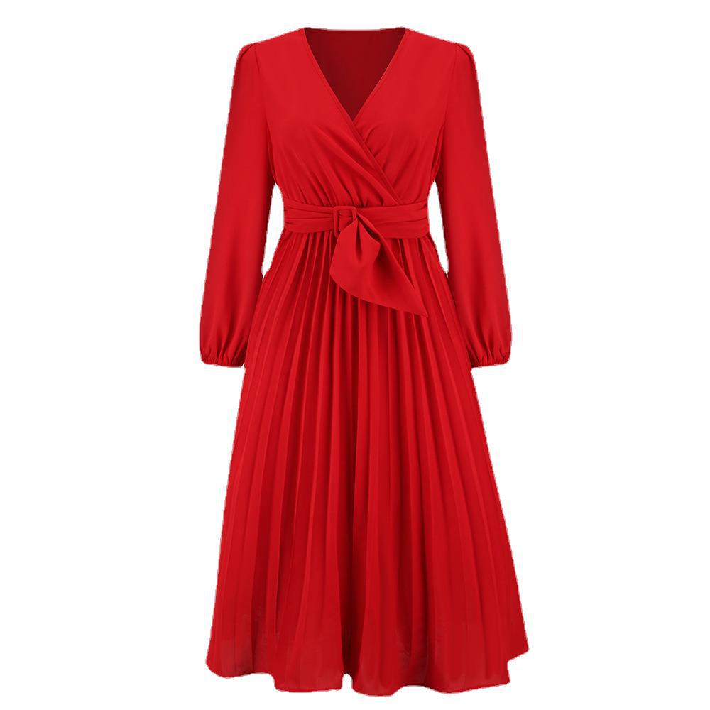 Damen Elegantes Wickelkleid mit dekorativen Falten und Taillengürtel R&B