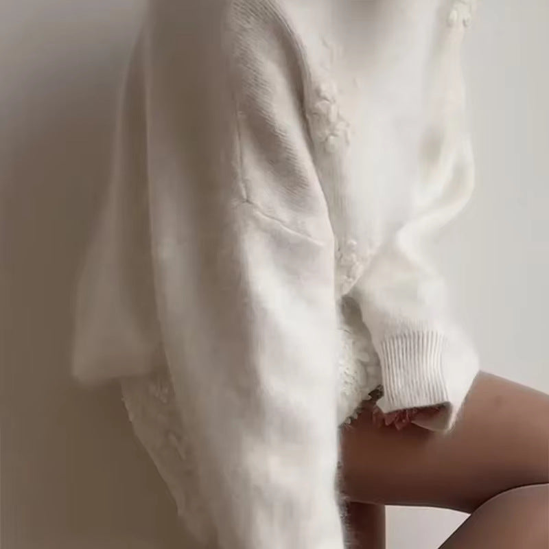 Damen modischer Pullover mit strukturierten Blumenapplikationen R&B