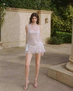 Damen Transparentes Abendkleid mit eleganten Pailletten und Rüschendetails R&B