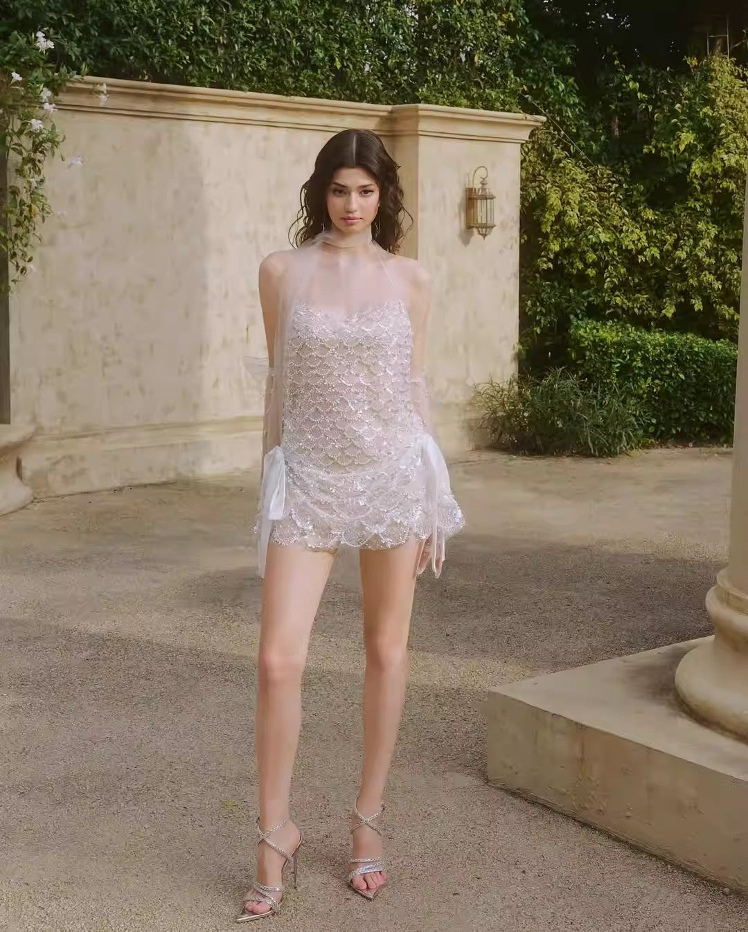 Damen Transparentes Abendkleid mit eleganten Pailletten und Rüschendetails R&B