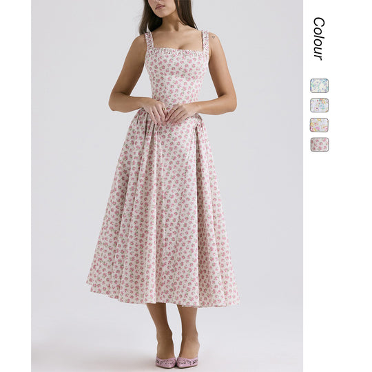 Damen Midi-Kleid mit floralem Muster und angeschnittenem Rock R&B