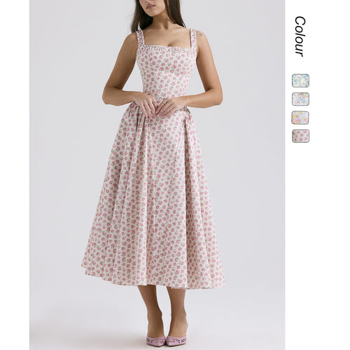 Damen Midi-Kleid mit floralem Muster und angeschnittenem Rock R&B