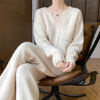 Damen gemütliches Strickensemble mit weitem Pullover und weiten Hosen