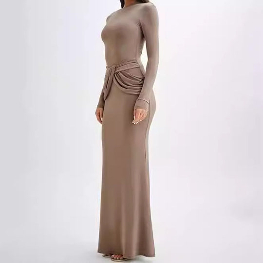 Damen Elegantes Maxikleid mit dekorativer Drapierung R&B