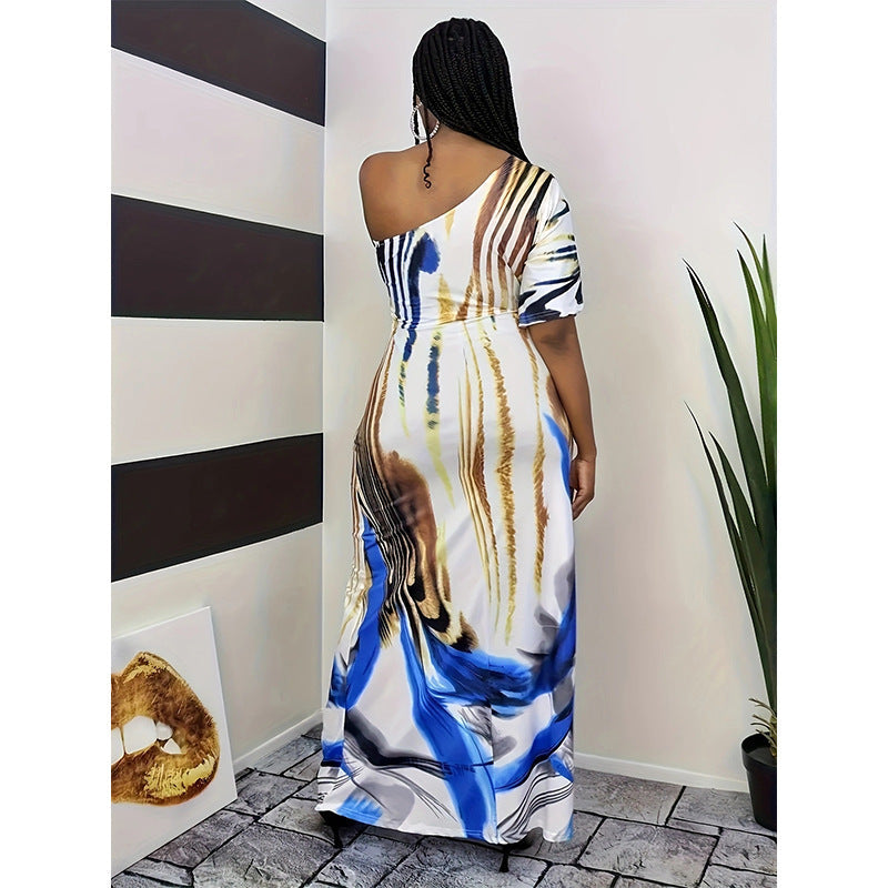 Damen Maxikleid mit asymmetrischem Schnitt und modernem Farbverlauf R&B