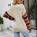 Damen lässiger Strickpullover mit modernen Blockstreifen