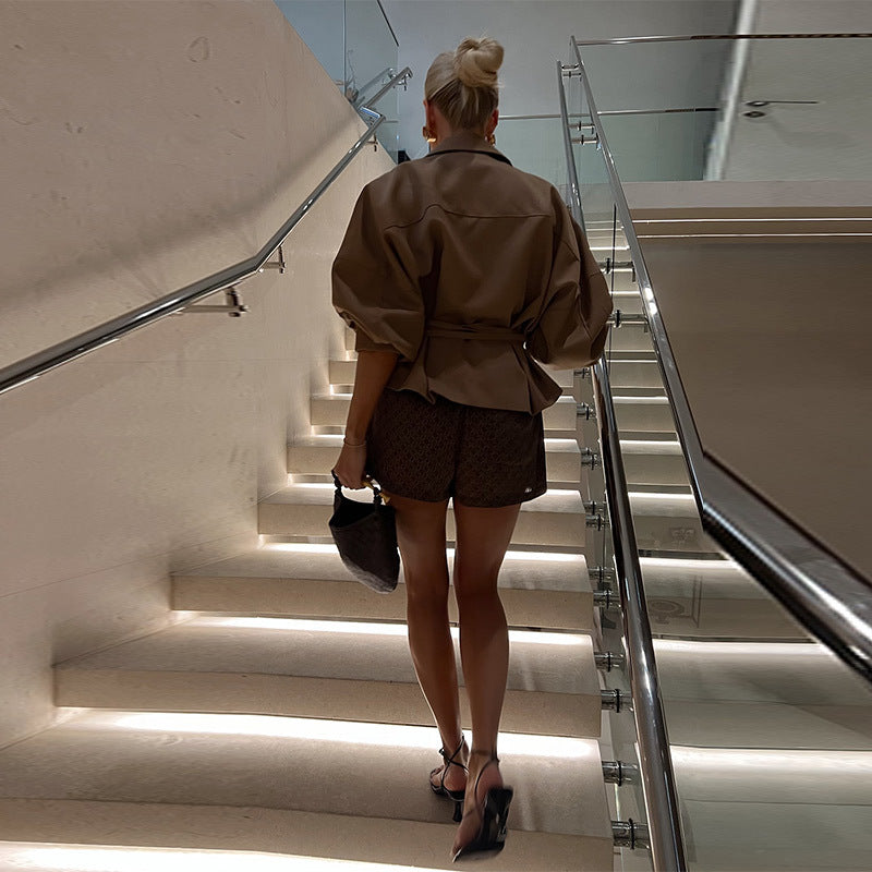 Damen Designer Blazerjacke mit Bindegürtel R&B