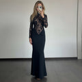 Damen Elegantes Langarm Kleid aus Spitze mit geraffter Silhouette R&B