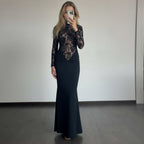 Damen Elegantes Langarm Kleid aus Spitze mit geraffter Silhouette R&B