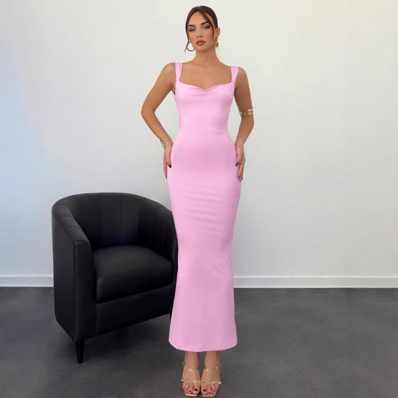 Damen Elegantes Maxikleid mit tiefem Ausschnitt und hochwertigem Stoff R&B