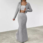 Damen lässige Cropped-Jacke mit Maxirock R&B