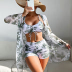 Damen Strandset mit floralem Kimono und Crop-Top R&B