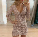 Damen Funkelndes Partykleid mit figuroptimierendem Schnitt und V-Ausschnitt EB