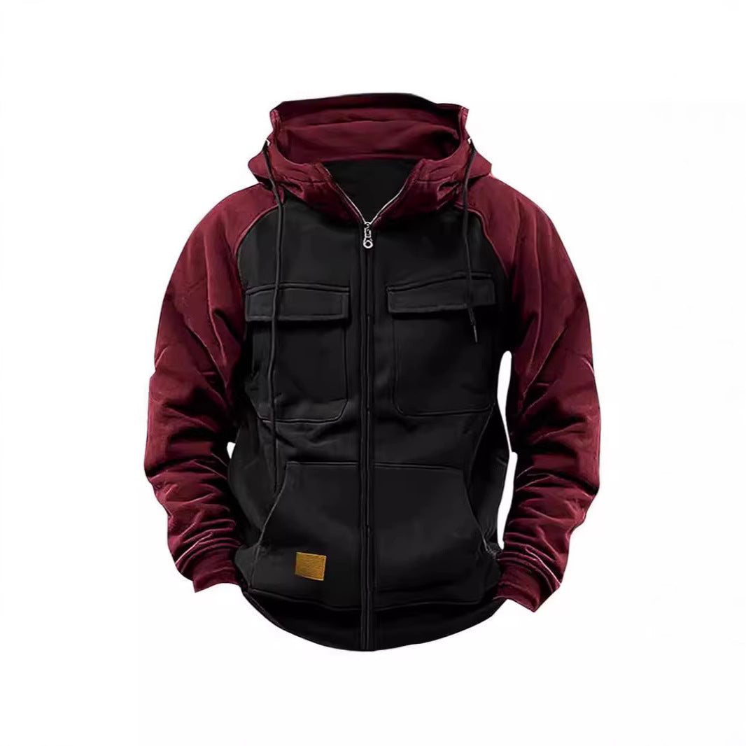 Herren Kapuzenjacke mit praktischen Vorder-Utility-Taschen und hohem Kragen R&B