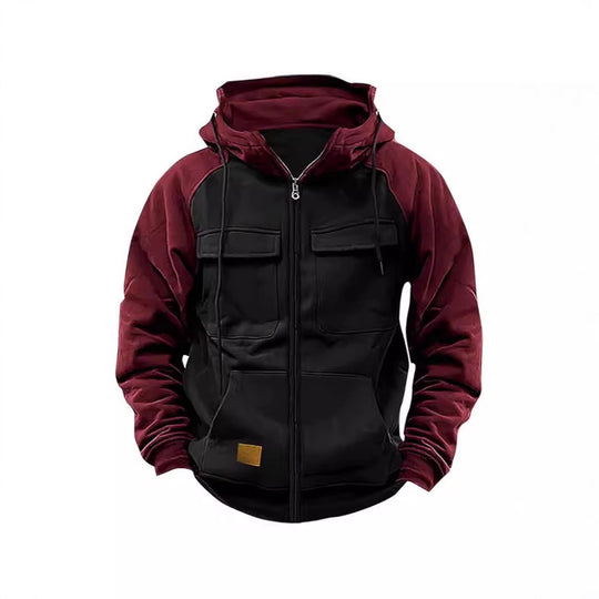 Herren Kapuzenjacke mit praktischen Vorder-Utility-Taschen und hohem Kragen R&B