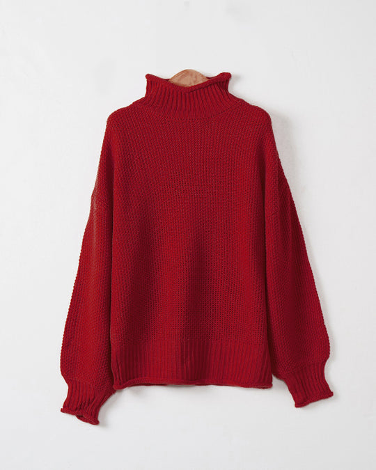Damen Pullover mit hohem Kragen und strukturierter Webart R&B