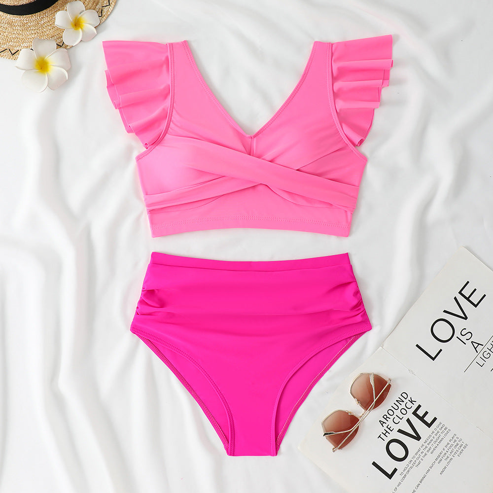 Damen Zweiteiliges High-Waist Bikini-Set mit Rüschendetails R&B