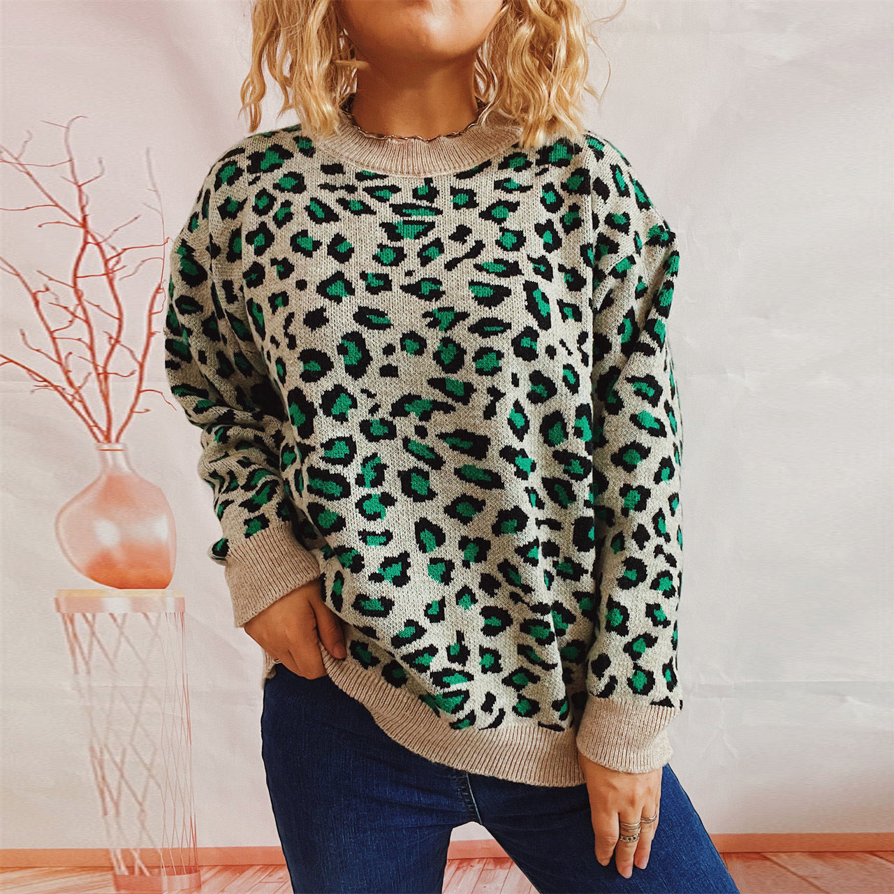 Damen legerer Pullover mit tierischem Muster R&B