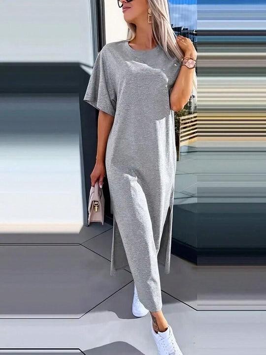Damen Lässiges Maxikleid mit seitlichen Schlitzen und Oversize-Design R&B
