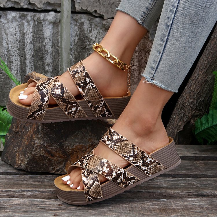Damen Komfortable Plateau-Sandalen mit einzigartigem Schlangenleder-Design R&B