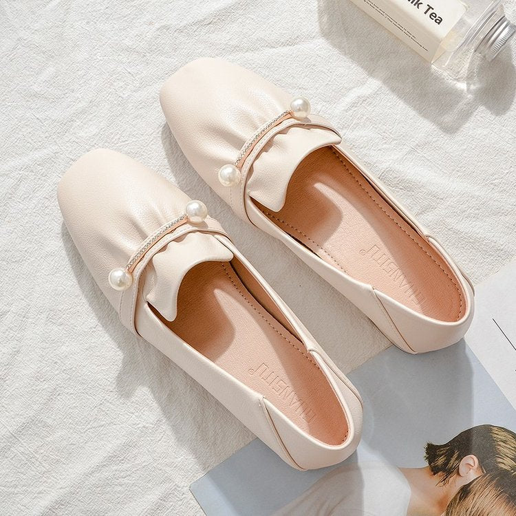 Damen Elegante Ballerinas mit modischem Perlenschmuck und komfortablem Blockabsatz R&B