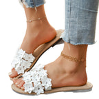 Damen Slip-On Sandalen mit floralen Applikationen und rutschfestem Fußbett