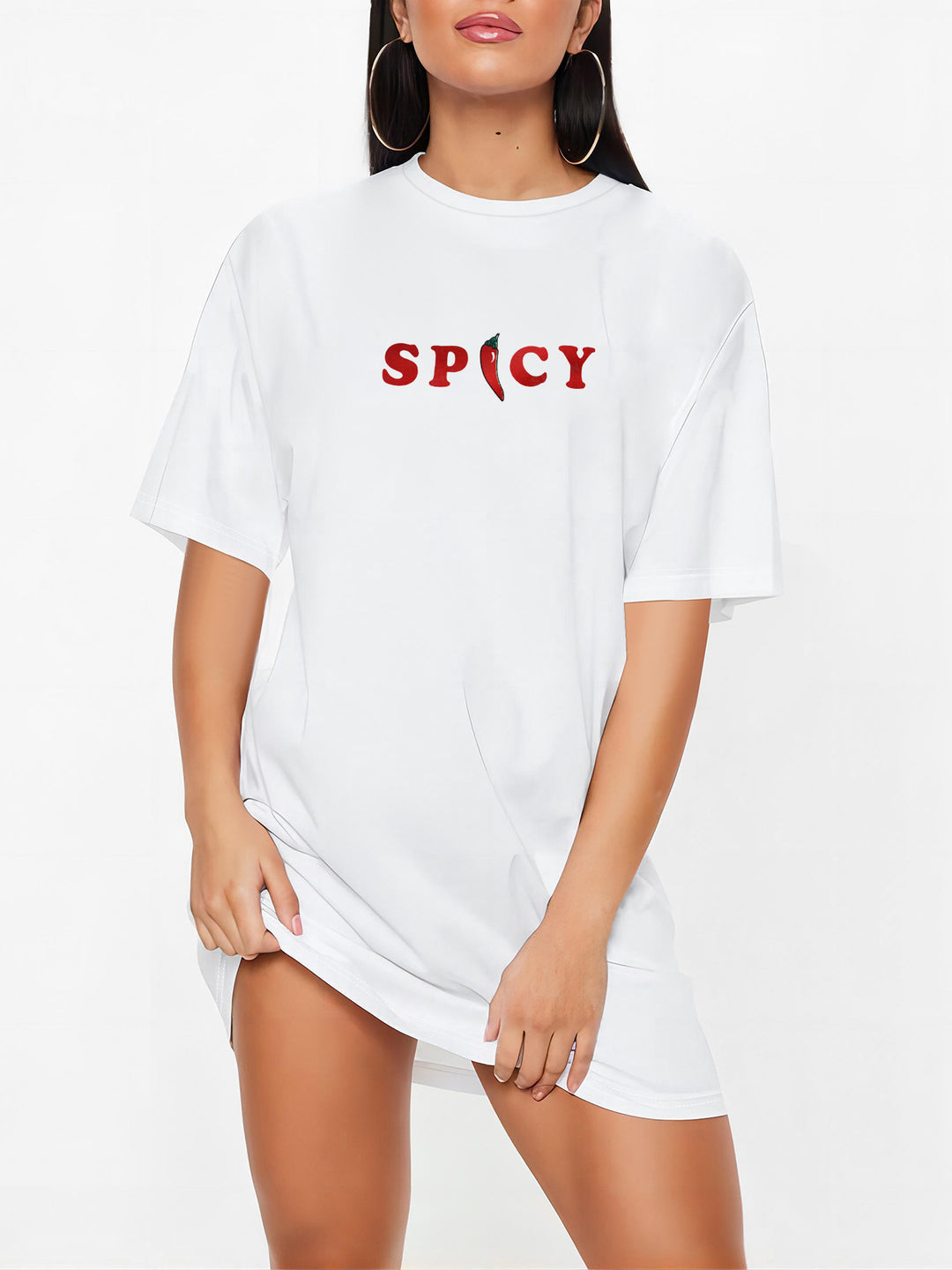 Damen T-Shirt-Kleid mit künstlerischem Blumenmotiv und figurbetontem Schnitt R&B