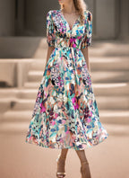 Damen Maxikleid mit voluminösen Puffärmeln und fließendem Rock R&B