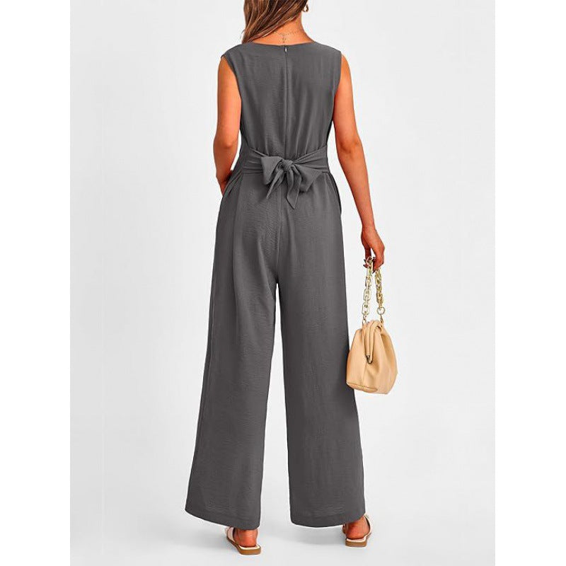 Damen Eleganter Jumpsuit mit taillierter Silhouette und V-Ausschnitt R&B