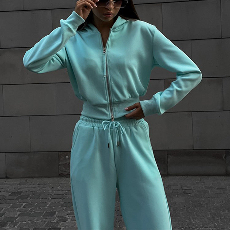 Damen sportliches Fleece-Set mit hochgeschlossenen Kapuze und verstellbarem Bund R&B