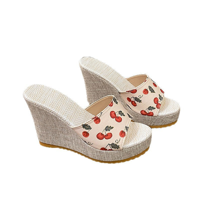 Damen Wedge-Pantoletten mit fruchtigem Muster und rutschfester Sohle R&B