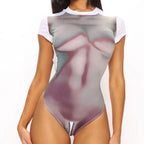 Damen Bodysuit mit modernen Druckdesigns und figurbetontem Schnitt R&B
