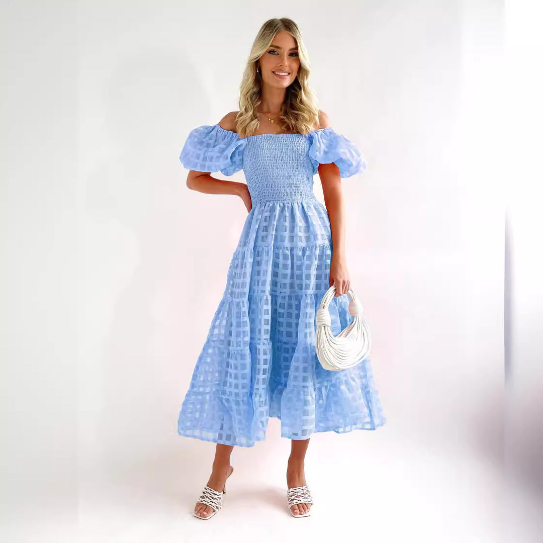 Damen Luftiges Maxikleid mit schwingendem Rock und voluminösen Puffärmeln R&B