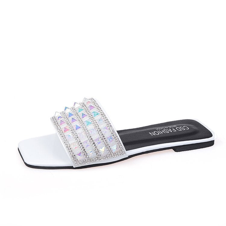 Damen elegante Riemchen-Pantoletten mit funkelndem Strass R&B