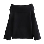 Damen nan oversize schulterfreier Strickpullover mit breitem Umschlagkragen und Rippstruktur R&B